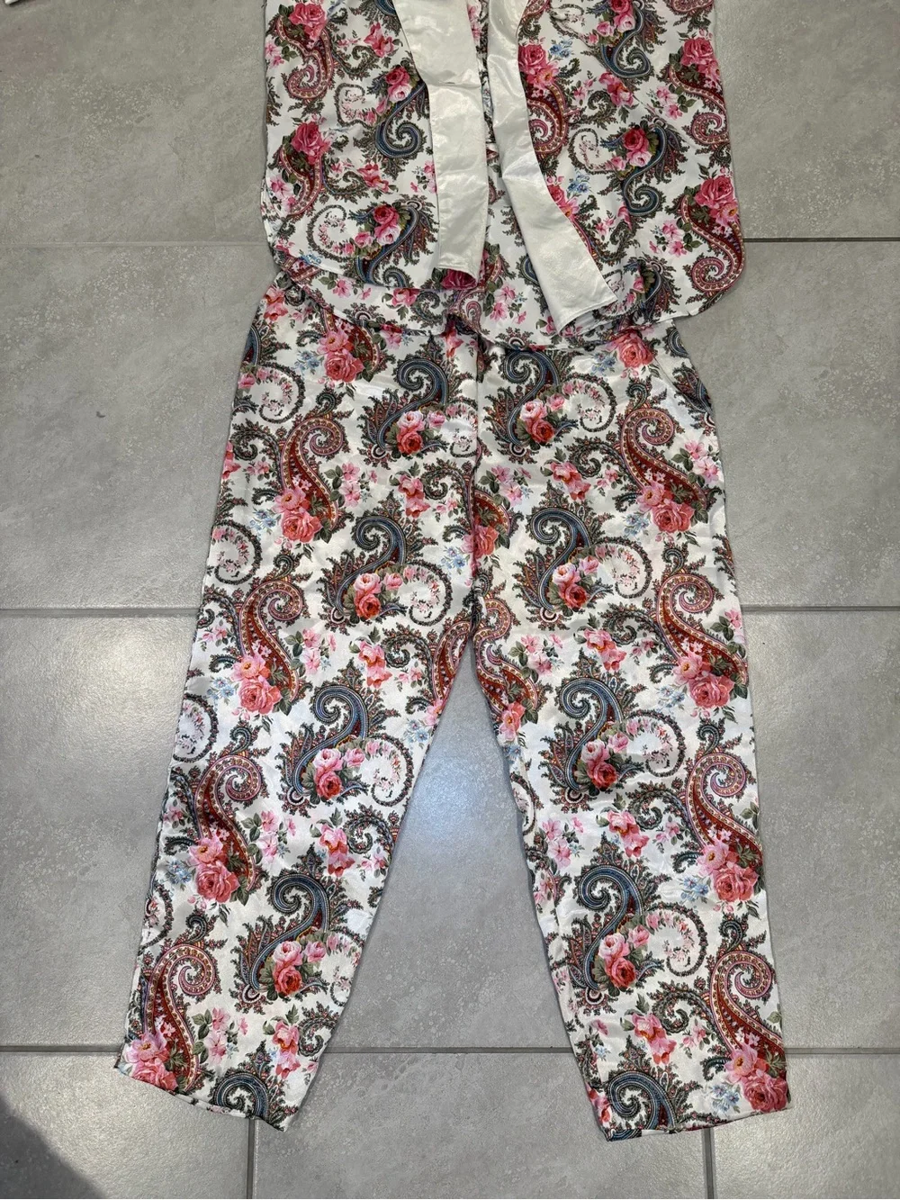 Vintage Victoria's Secret 3-Pc Paisley Floral Satin Pajama & Robe Set Medium